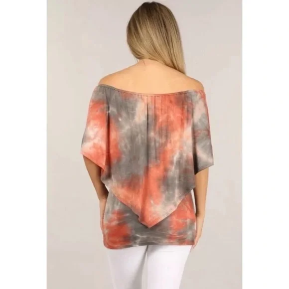Rust Gray Multi Way Tie Dye Boho One Shoulder Top - Picture 6 of 7